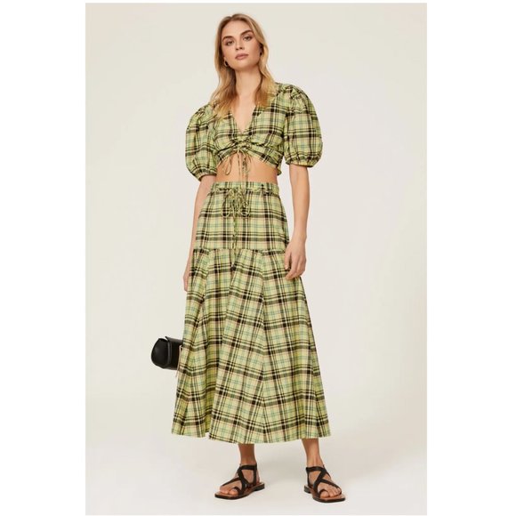 Derek Lam 10 Crosby Bella Crop Top Yellow Plaid - Picture 2 of 14